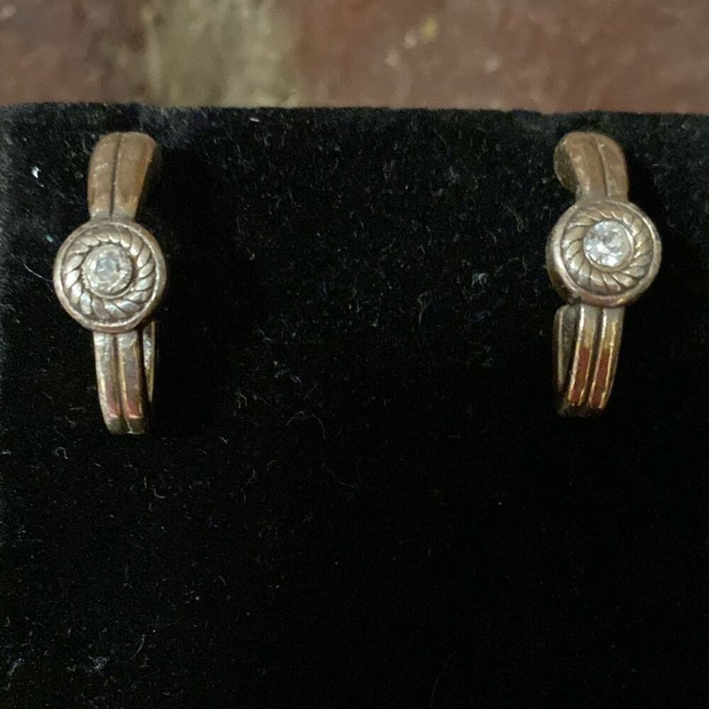 Brighton vintage silver and crystal infinity huggie half hoop post earrings